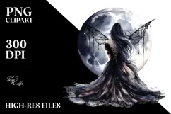Gothic Fairy on the Moon PNG Product Image 2