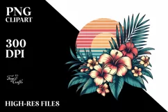 Vintage Tropical Flower Sunset Clipart Product Image 3