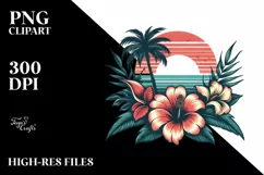 Vintage Tropical Flower Sunset Clipart Product Image 1