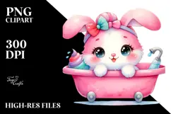 Colorful Baby Rabbit in Bathtub, PNG Product Image 2