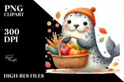 Cute Baby Seal Holding Autumn Basket Product Image 3