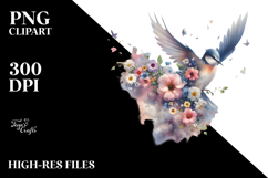Watercolor Bird in Blue Cloud PNG Product Image 2
