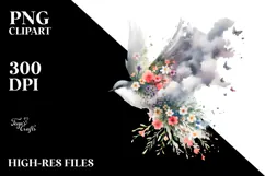 Watercolor Bird in Blue Cloud PNG Product Image 2