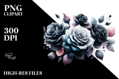 Washed Watercolor Black Roses PNG Product Image 2