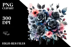 Washed Watercolor Black Roses PNG Product Image 2