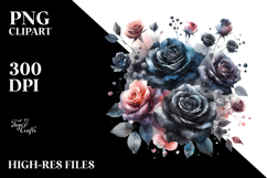 Washed Watercolor Black Roses PNG Product Image 2