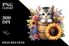 Cute Baby Cat Wood Bucket PNG Product Image 1