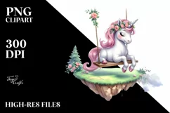 Cute Unicorn Playing on Swing | Clipart Product Image 1