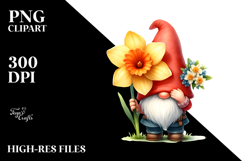 Cute Gnome with Daffodil PNG Product Image 2