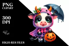 Baby Cow Halloween Scene | Sublimation | Clipart Product Image 1