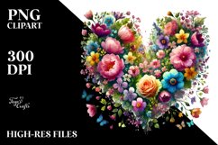 Colorful Heart made of Flowers Watercolor PNG Product Image 2