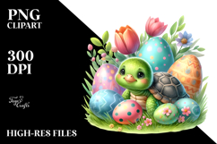 Whimsical Baby Turtle Painting, Easter Eggs PNG Product Image 2