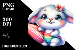 Cute Baby Bunny with Surfboard PNG Product Image 2
