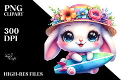 Cute Baby Bunny with Surfboard PNG Product Image 2
