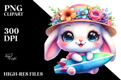 Cute Baby Bunny with Surfboard PNG Product Image 2