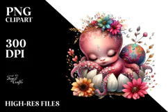 Digital Watercolor with Adorned Baby Octopus, Transparent Product Image 2