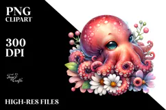 Digital Watercolor Adorned Baby Octopus PNG Product Image 2