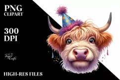 Cow Goofy Eyes Party Hat Portrait | Sublimation | Clipart Product Image 3