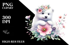 Whimsical Baby Polar Bear Painting, Spring Flower PNG Product Image 2