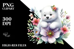 Whimsical Baby Polar Bear Painting, Spring Flower PNG Product Image 2