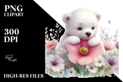 Whimsical Baby Polar Bear Painting, Spring Flower PNG Product Image 2