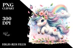 Baby Unicorn Tumbling with Spring Petals | Clipart Product Image 3