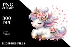 Baby Unicorn Tumbling with Spring Petals | Clipart Product Image 3