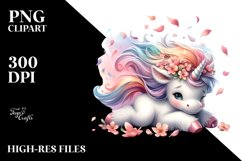Baby Unicorn Tumbling with Spring Petals | Clipart Product Image 1