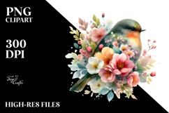 Watercolor Bird with Spring Flowers PNG Product Image 2