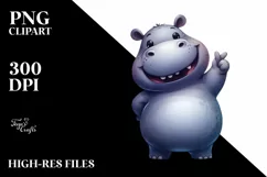 Funny Hippo Love Sign Watercolor Clipart Product Image 1