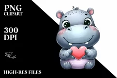 Funny Hippo Love Sign Watercolor Clipart Product Image 1