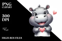 Funny Hippo Love Sign Watercolor Clipart Product Image 3