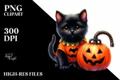 Cute Baby Black Cat Halloween Clipart Product Image 1