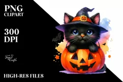 Cute Baby Black Cat Halloween Clipart Product Image 3