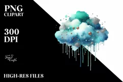Colorful Cyan Watercolor Cloud with Foil Drips Product Image 3