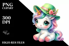 Baby Unicorn with Green Hat | Sublimation | Clipart Product Image 1