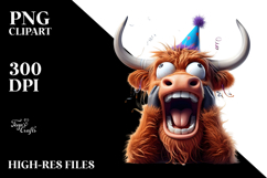 Highland Cow with Party Hat, Expressive Pose PNG Product Image 2