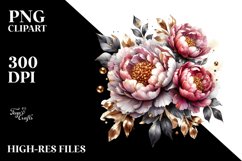 Shiny Peonies Watercolor Splash Clipart Product Image 1