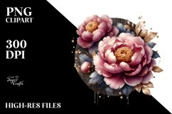 Shiny Peonies Watercolor Splash Clipart Product Image 1