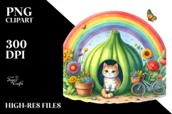 Cat House with Rainbow Watercolor | Sublimation | Clipart Product Image 2