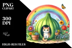 Cat House with Rainbow Watercolor | Sublimation | Clipart Product Image 1