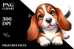 Watercolor Cute Basset Hound, Happy Dog PNG Product Image 2