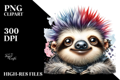 Energetic Baby Sloth with Punk Look PNG Product Image 2
