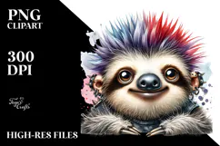Energetic Baby Sloth with Punk Look PNG Product Image 2