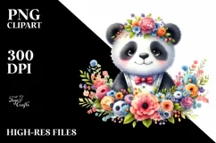 Smiling Baby Panda with Flowers PNG Product Image 1