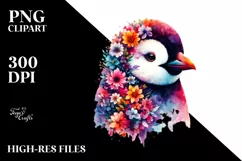 Artistic Vibrant Flower Penguin Clipart Product Image 3