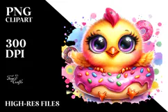 Vibrant Baby Chicken, Wearing Donut PNG Product Image 2
