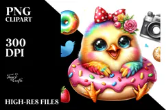 Vibrant Baby Chicken, Wearing Donut PNG Product Image 2
