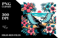 Retro Tropical Flower Beach Chairs PNG Product Image 2