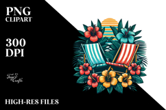 Retro Tropical Flower Beach Chairs PNG Product Image 2
